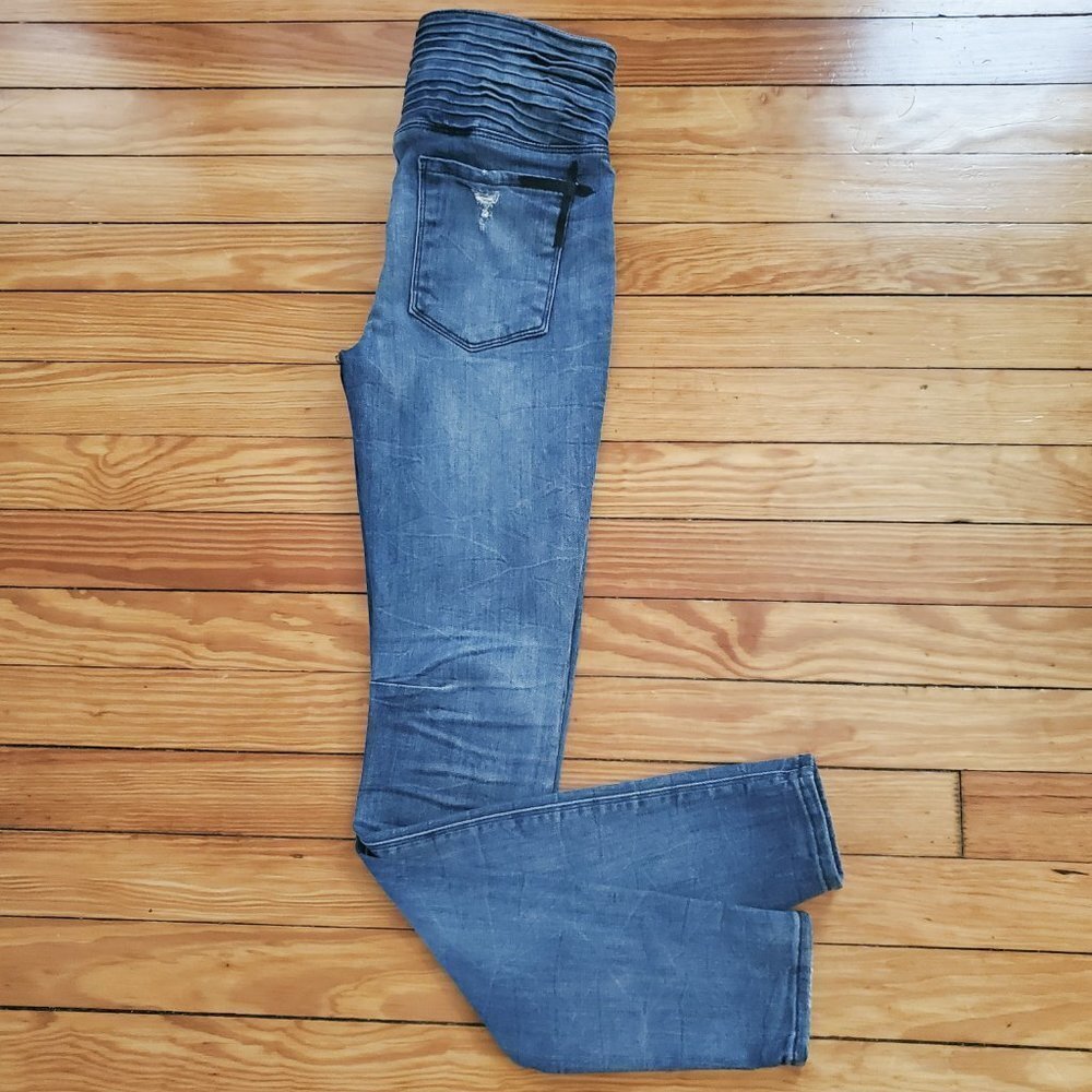 RtA Retro High Rise Pleated Waist Distressed Moto Skinny Jeans Sz 25 - Picture 4 of 10